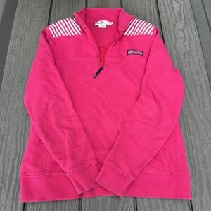 Vineyard Vines Women Hot Pink Cotton Long Sleeve Quarter Zip Sweatshirt Size Sm